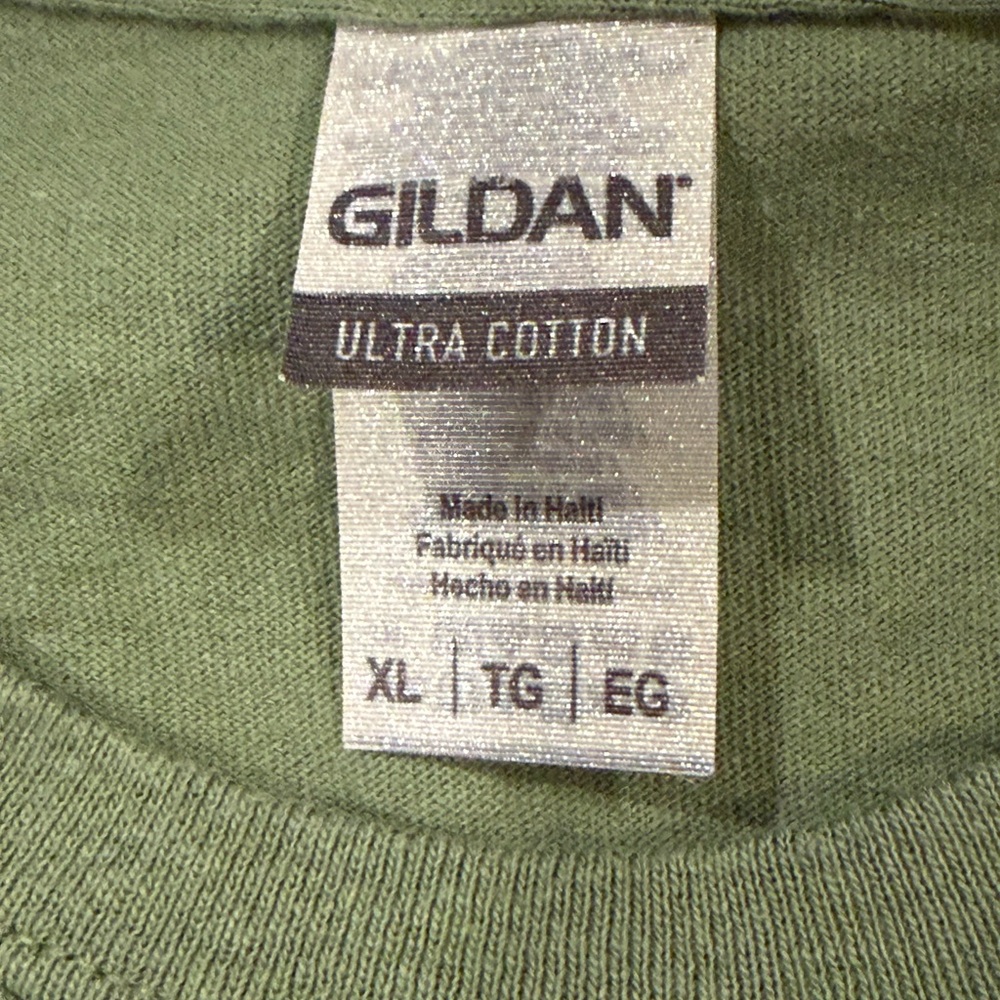 Olive green T-shirt with large Hawaiian print on back, XL, 100% cotton - Picture 4 of 6